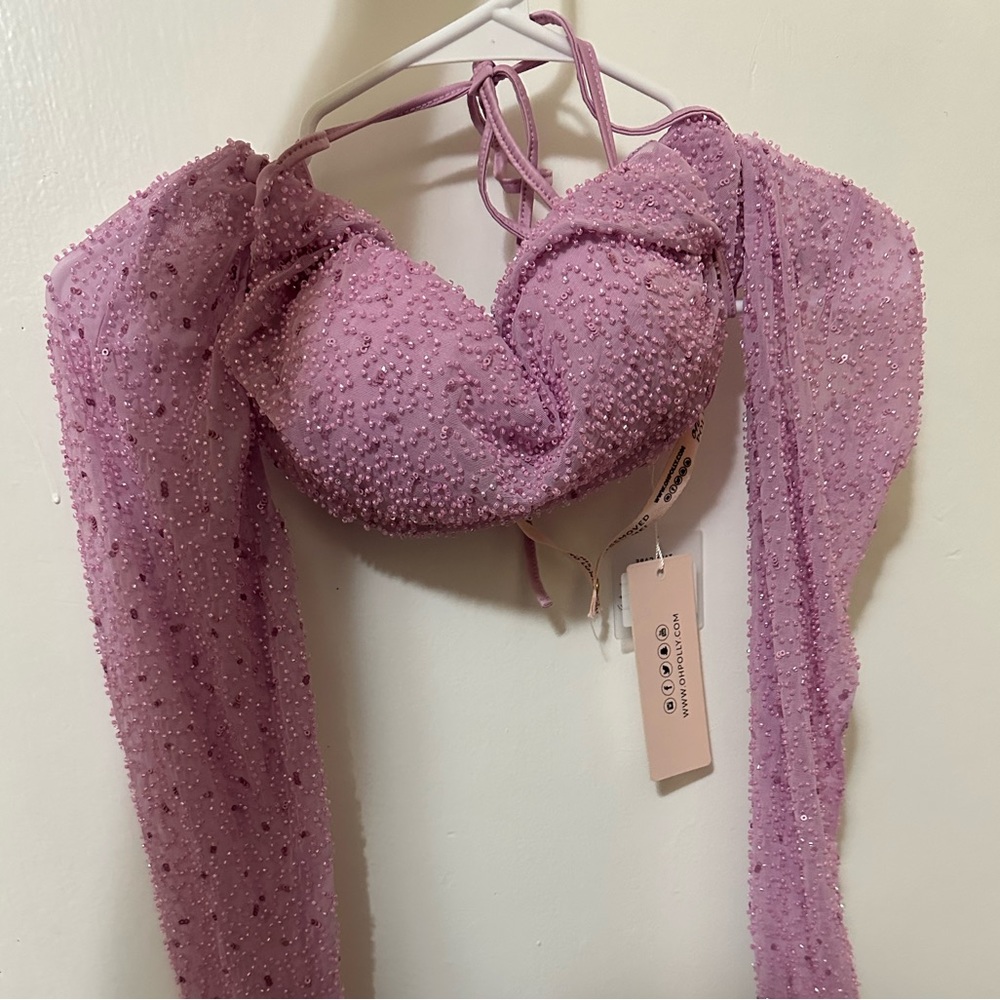 Oh Polly Embellished Long Sleeve Crop Top In pink NWT 🏷️